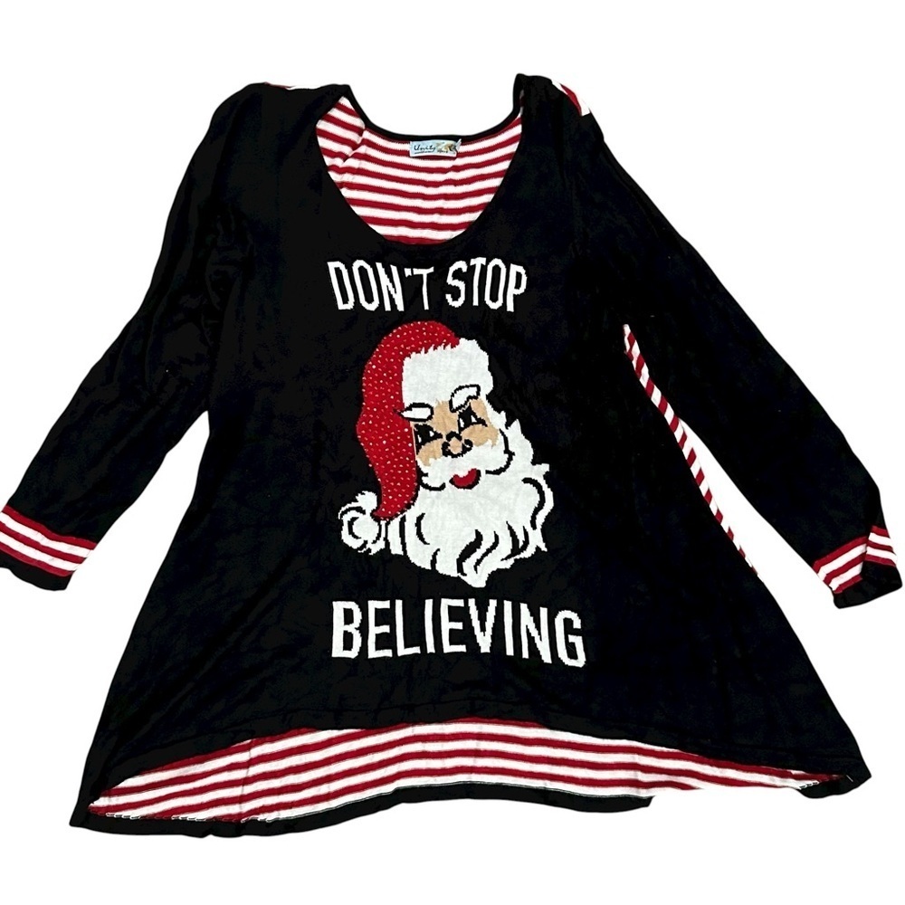 Women’s Unity World Wear Plus Size Santa Holiday Christmas Tunic Sweater 1X XL